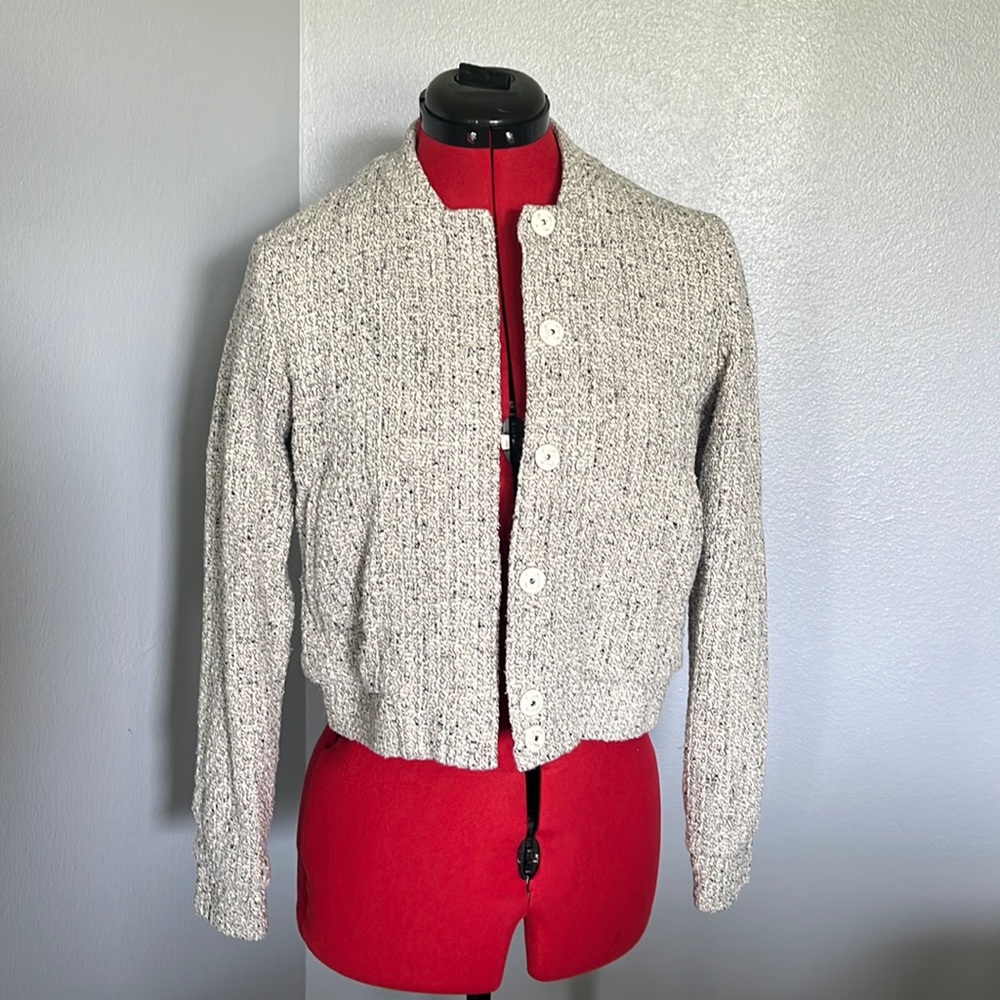 Black and cream tweed bomber jacket